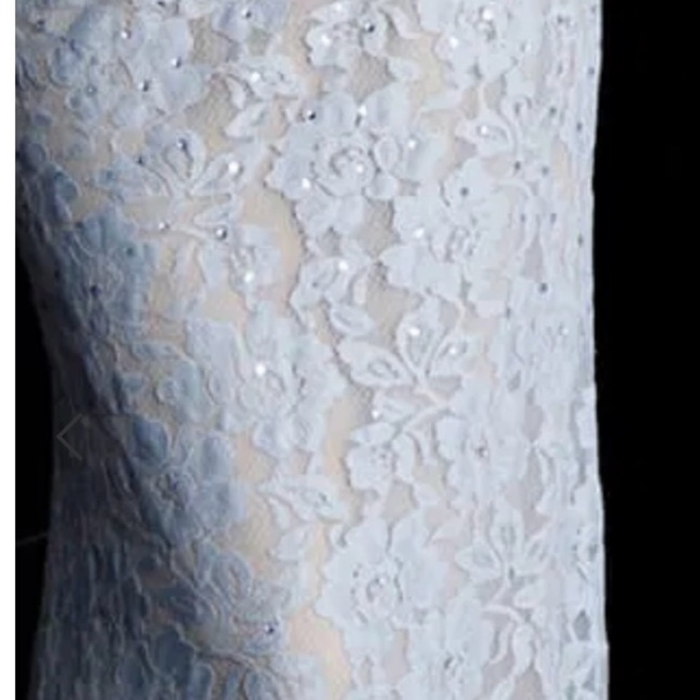 Jovani Light Ivory Lace Evening Gown Beaded Bling - Picture 3 of 5